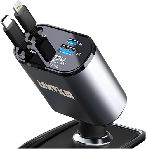 4-in-1 Fast Car Charger with Retractable Cables || شاحن سيارة 4 في 1 سريع مع كابلات قابلة للسحب