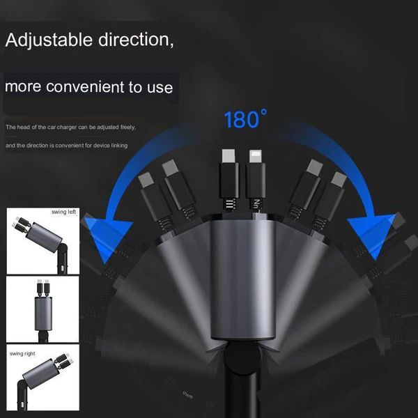4-in-1 Fast Car Charger with Retractable Cables || شاحن سيارة 4 في 1 سريع مع كابلات قابلة للسحب
